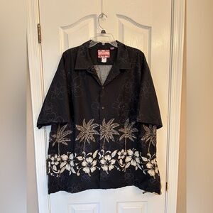 Vintage Hawaiian Black Cotton Button up Shirt ~ Men’s 3X